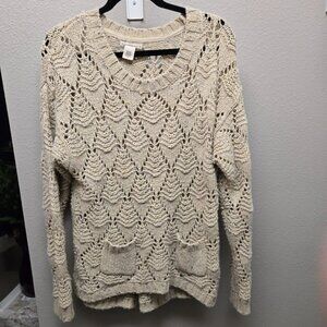 Women's RUFF HEWN Open Knit Sweater w/ Pockets - Oatmeal